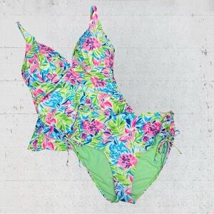 NWT Stella Parker Tankini 2 Pc Bikini Swimsuit Waterlily Tummy Toner Size Large